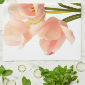 ピンクチューリップフラワーピーチチューリップホワイトフローラ花 キッチンタオル (折り畳み)