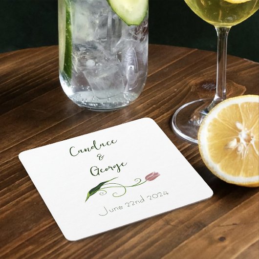 ピンクチューリップフローラ スクエアペーパーコースター