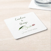 ピンクチューリップフローラ スクエアペーパーコースター (アングル)