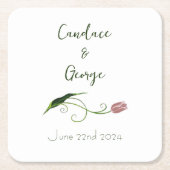 ピンクチューリップフローラ スクエアペーパーコースター (正面)