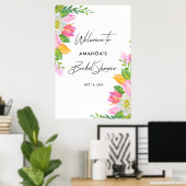 ピンクチューリップブライダルシャワーウェルカムサイン ポスター (ホームオフィス)