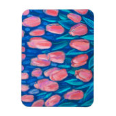 ピンクチューリップブルーフィールド、春の花フローラアート マグネット (縦)