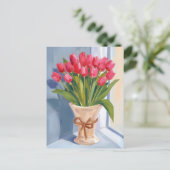 ピンクチューリップブーケウォータカラーフローラ ポストカード (スタンド正面)