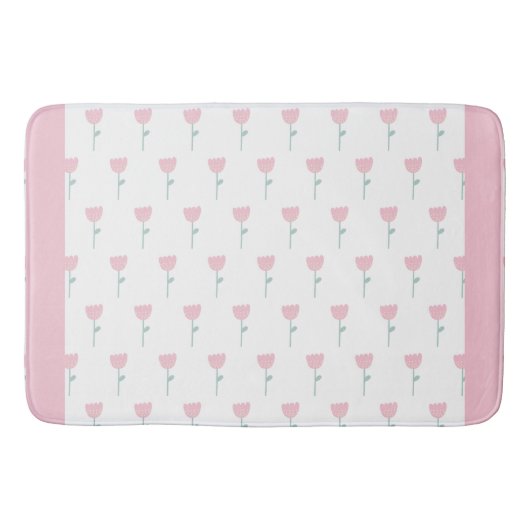 ピンクチューリップミニマルシンプルフローラガーリーかわいい バスマット (正面)