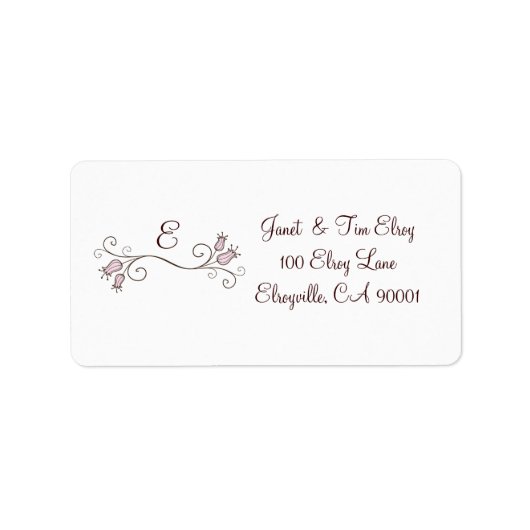 ピンクチューリップモノグラムカスタムラベル ラベル (正面)