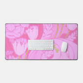 ピンクチューリップヴィンテージフローラフェミニンプリント デスクマット (キーボード&マウス)