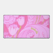 ピンクチューリップヴィンテージフローラフェミニンプリント デスクマット (正面)