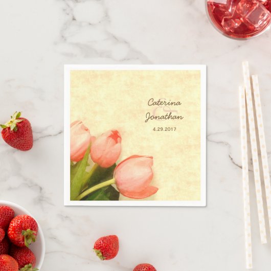 ピンクチューリップ春の結婚式披露宴 スタンダードカクテルナプキン (インサイチュ)