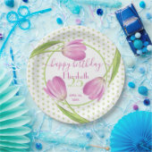 ピンクチューリップ春エレガントフローライースター誕生日 ペーパープレート (パーティー)