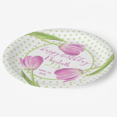 ピンクチューリップ春エレガントフローライースター誕生日 ペーパープレート (アングル)