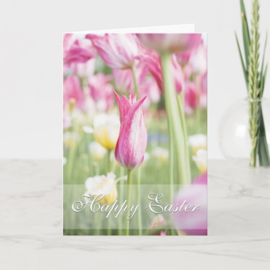 ピンクチューリップ春シーズンイースターグリーティングカード シーズンカード (正面)