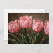 ピンクチューリップ植物油絵 ポストカード (正面/裏面)