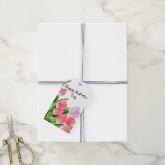 ピンクチューリップ母の日 ギフトタグ (より糸付き)