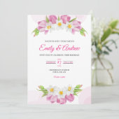 ピンクチューリップ水仙の花の水彩結婚式 招待状 (スタンド正面)