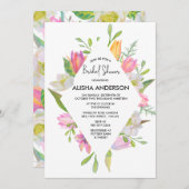 ピンクチューリップ水彩フローラブライダルシャワー 招待状 (正面/裏面)