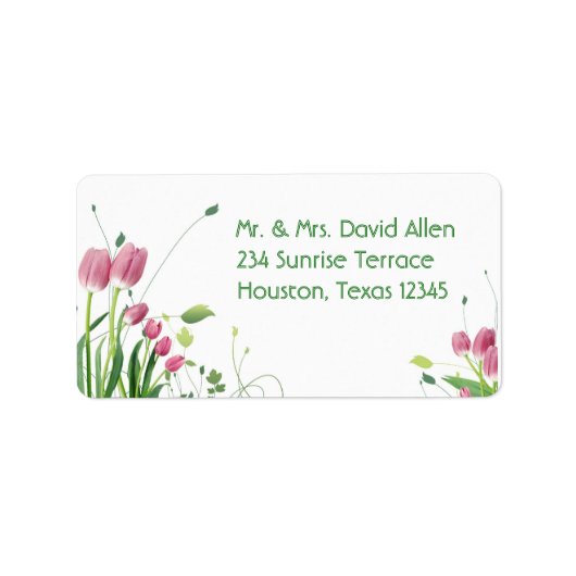 ピンクチューリップ白い住所ラベル ラベル (正面)