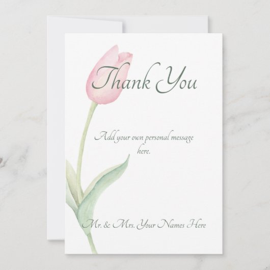 ピンクチューリップ結婚ソロ サンキューカード (正面)