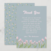 ピンクチューリップ赤ちゃんシャワーサンキューカード サンキューカード (正面/裏面)