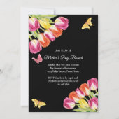 ピンクチューリップ&バタフライマザーズデイブランチ黒 招待状 (正面)