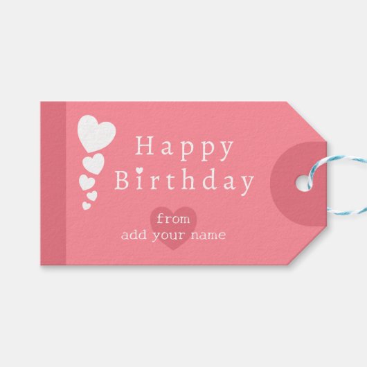 ピンクチューリップ – 誕生日ハートギフトラベル ギフトタグ (正面(横))