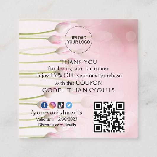 ピンクチューリップQRコードありがとうロイヤリティ割引カード 割引カード (裏面)