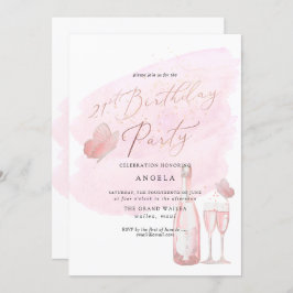 ピンクチョウウオーターカラーシャンパン21 DIY YEAR 招待状