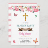 ピンクチョウバプテスマパーティの招待状 招待状 (正面/裏面)