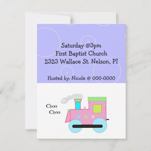 ピンクチョオ列車赤ちゃんシャワー 招待状 (裏面)