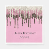ピンクチョコレートアイスクリームグリッタードリップ誕生日 スタンダードランチョンナプキン (正面)