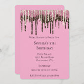 ピンクチョコレートアイスクリームグリッタードリップ誕生日 招待状 (正面/裏面)