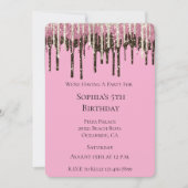 ピンクチョコレートアイスクリームグリッタードリップ誕生日 招待状 (正面)