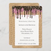 ピンクチョコレートアイスクリームコーングリッタードリップ 招待状 (正面/裏面)