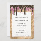 ピンクチョコレートアイスクリームコーングリッタードリップ 招待状 (正面)