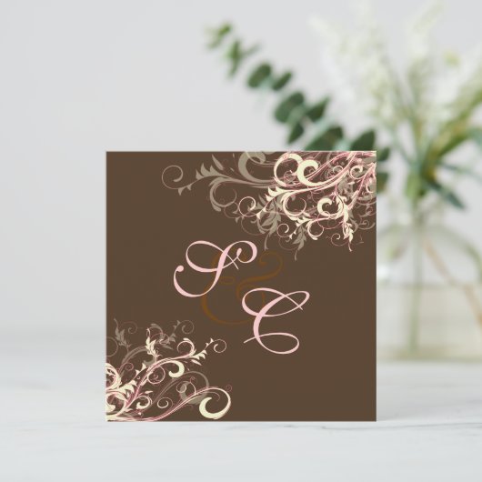 ピンクチョコレートクリームスワール結婚式招待状 招待状 (スタンド正面)