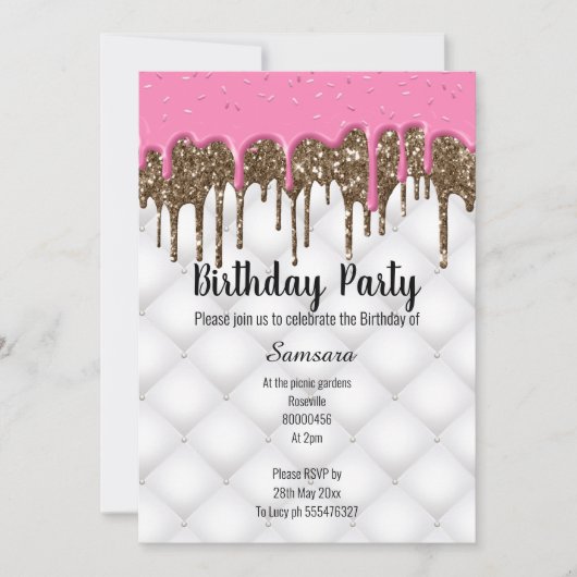 ピンクチョコレートタフテッドケーキすべての行事誕生日2 招待状 (正面)