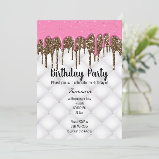 ピンクチョコレートタフテッドケーキすべての行事誕生日2 招待状 (スタンド正面)