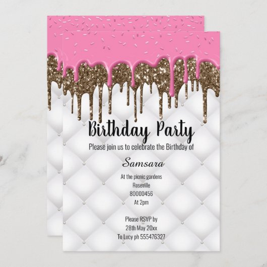 ピンクチョコレートタフテッドケーキすべての行事誕生日2 招待状 (正面/裏面)