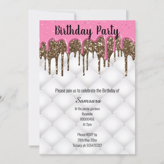 ピンクチョコレートタフテッドケーキすべての行事誕生日 招待状 (正面)