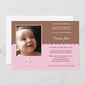 ピンクチョコレート《キリスト教》洗礼式や命名式招待状 招待状 (正面/裏面)