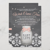 ピンクチョークボードホタルのメイソンジャー ベビーシャワー 招待状 (正面/裏面)