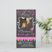 ピンクチョークボードメリークリスマスホリデーフォトカード シーズンカード (スタンド正面)