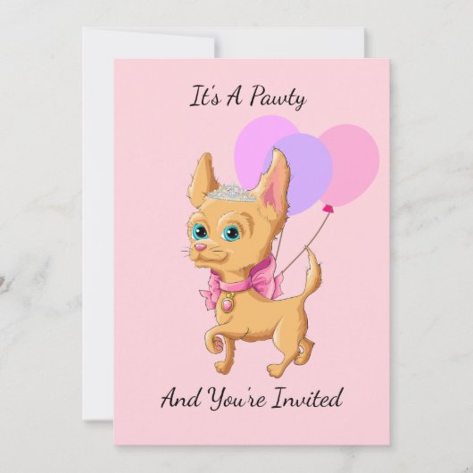 ピンクチワワプリンセスバースデーパーティ招待状 招待状 (正面)