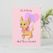 ピンクチワワプリンセス誕生日パーティー招待状 招待状 (スタンド正面)