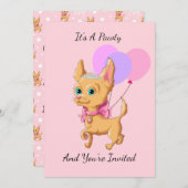 ピンクチワワプリンセス誕生日パーティー招待状 招待状 (正面/裏面)
