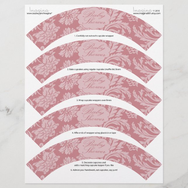 ピンクチンツベビーシャワーDIYカップケーキラッパー (正面)