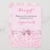 ピンクチータヒョウ弓ベビーシャワーガール招待状 招待状 (正面/裏面)