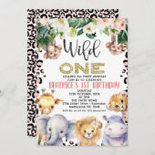 ピンクチータプリントサファリワイルドワン1歳 招待状 (正面/裏面)