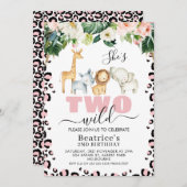 ピンクチータプリント彼女は2つの野生の2番目の誕生日 招待状 (正面/裏面)
