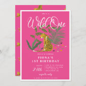 ピンクチータワイルドワン誕生日 招待状 (正面/裏面)