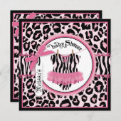 ピンクチータープリントロックスタートゥーベビーシャワー 招待状 (正面/裏面)